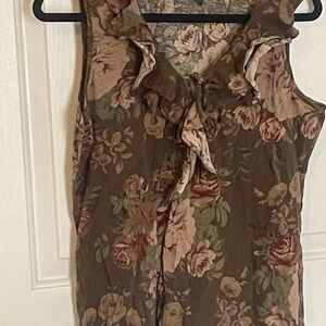 Lauren Ralph Lauren Floral Ruffle Blouse - Brown and Pink XL